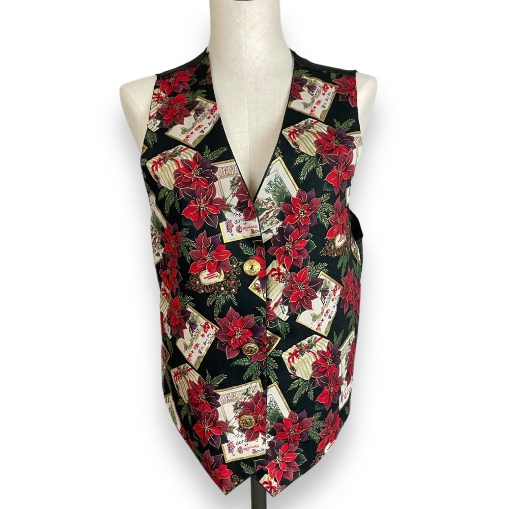 Vintage Christmas Vest Women Poinsettia Flowers Holiday Cards‎ Theme Gold Black